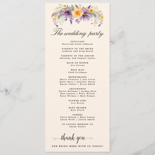 Rustic Earth Florals Wedding Programme Programma (Achterkant)