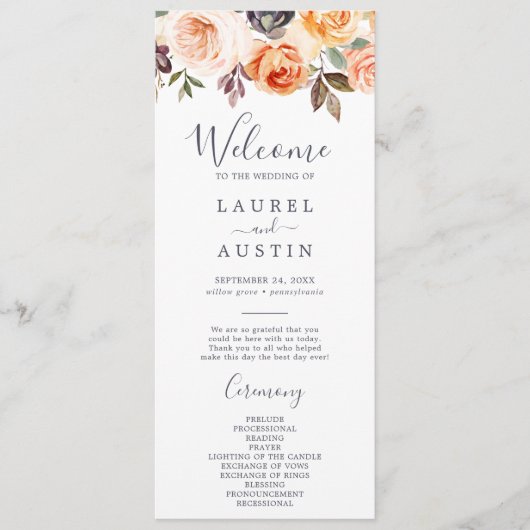 Rustic Earth Florals Wedding Programme Programma (Voorkant)
