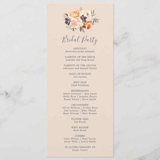 Rustic Earth Florals Wedding Programme Programma (Achterkant)