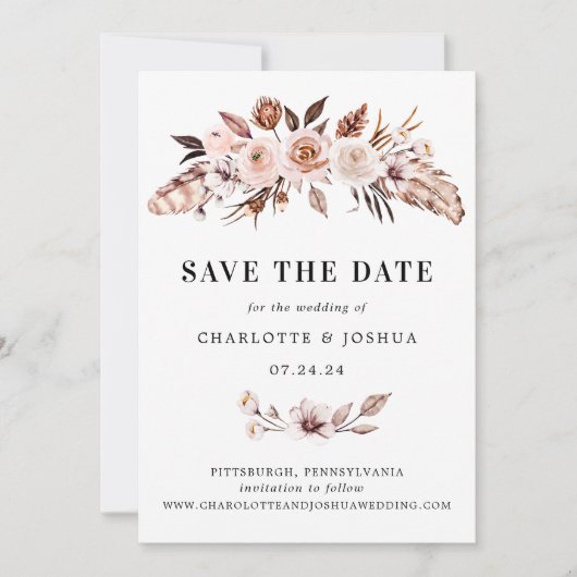 Rustic Earth-tone Boho Photo Save the Date Kaart (Voorkant)
