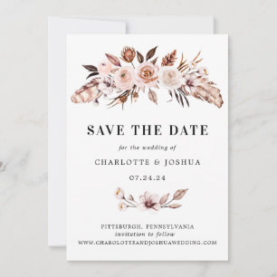 Rustic Earth-tone Boho Photo Save the Date Kaart