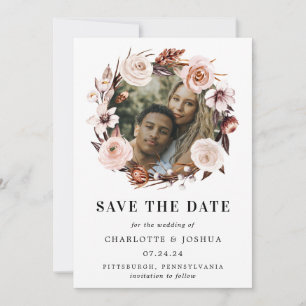 Rustic Earth-tone Boho Photo Save the Date Kaart
