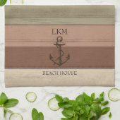 Rustic Earth Tones Wood Nautical - Monogram Theedoek (Gevouwen)