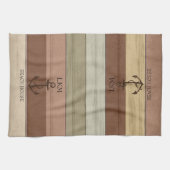 Rustic Earth Tones Wood Nautical - Monogram Theedoek (Horizontaal)