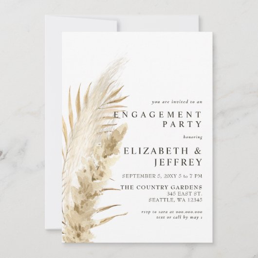 Rustic Earthy Boho Pampas Engagement Party Invitat Kaart (Voorkant)