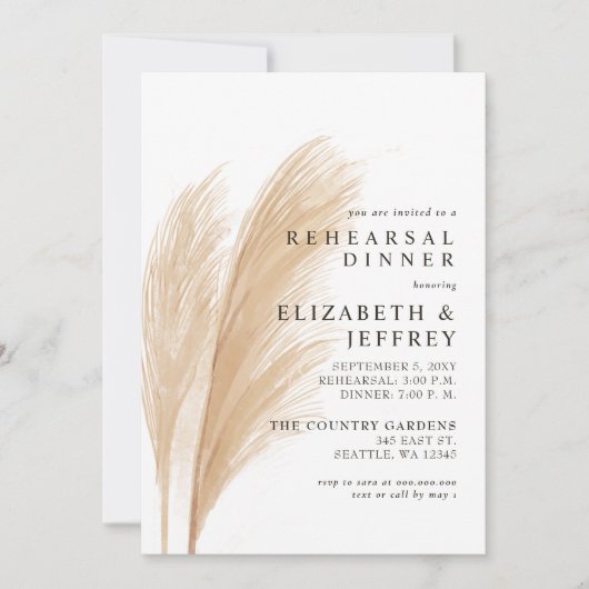 Rustic Earthy Boho Pampas Rehearsal Kaart (Voorkant)