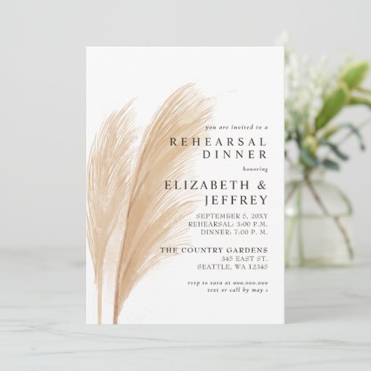 Rustic Earthy Boho Pampas Rehearsal Kaart (Staand voorkant)