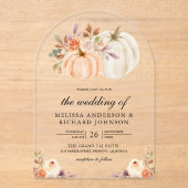 Rustic Earthy Dusty Peach Floral Pumpkin Wedding Acryl Uitnodigingen (Voorkant)