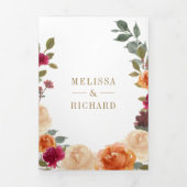 Rustic Earthy Floral Wreath QR Code Wedding Drieluik Uitnodiging (Cover)