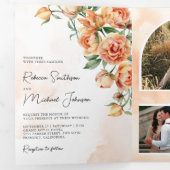 Rustic Earthy Peach Floral QR Code Wedding Drieluik Uitnodiging (Binnenzijde eerst)