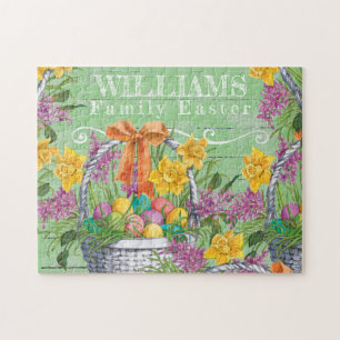 Rustic Easter Basket Eggs Floral Familienaam Legpuzzel