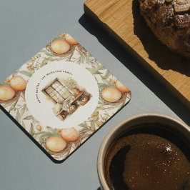 Rustic Easter Beige Family Name Ronde Kartonnen Onderzetter