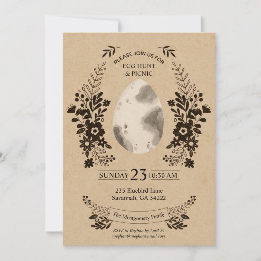 Rustic Easter Black Gingham Egg Hunt Invitation Kaart (Voorkant)