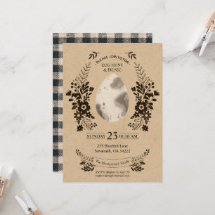Rustic Easter Black Gingham Egg Hunt Invitation Kaart