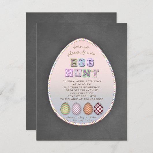 Rustic Easter Hunt Party Chalk Uitnodiging (Voorkant / Achterkant)