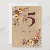 Rustic Editable Fall Floral Wedding Table Number Bedankkaart (Achterkant)