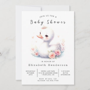 Rustic Editable Swan Baby shower Kaart