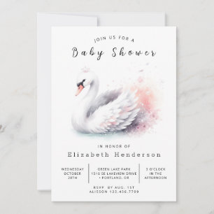 Rustic Editable Swan Baby shower Kaart