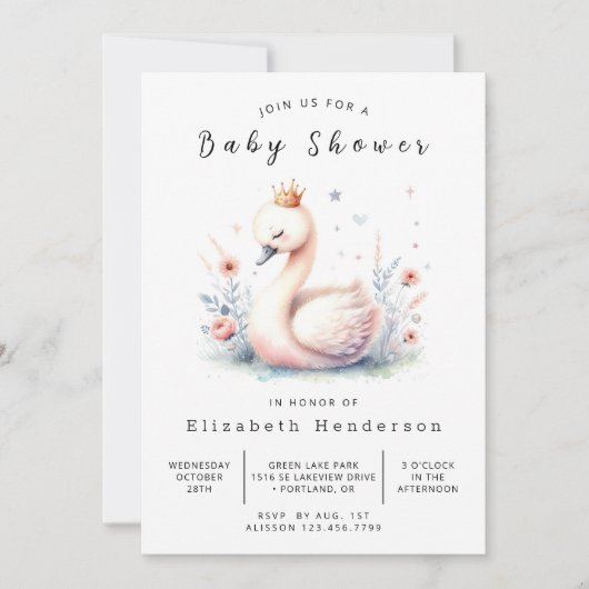 Rustic Editable Swan Baby shower Kaart (Voorkant)