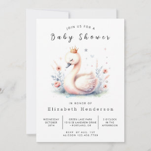 Rustic Editable Swan Baby shower Kaart