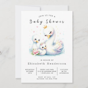 Rustic Editable Swan Baby shower Kaart