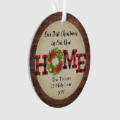Rustic Eerste Kerstdag Thuis Krans Geruite Foto Ornament (voorkant)