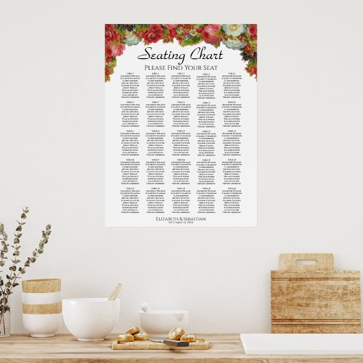 Rustic Elegance 25 Table Wedding Seating Chart Poster (Keuken)