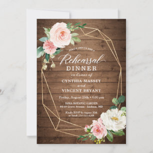 Rustic Elegance Geometric Floral Rehearsal Dinner Kaart