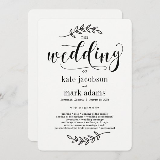 Rustic Elegance Mariage programme de cérémonie (Devant / Derrière)