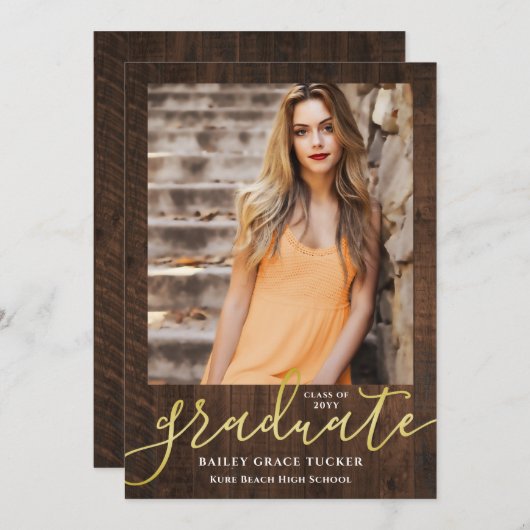 Rustic Elegance Modern Script 2-Photo Afstuderen Aankondiging (Voorkant / Achterkant)