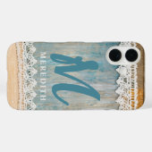 Rustic Elegance Monogram Burlap Lace Barnwood Case-Mate iPhone Case (Achterkant (horizontaal))