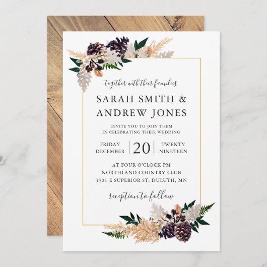 Rustic Elegance Pine Cone, Fern en Greenery Kaart (Voorkant / Achterkant)