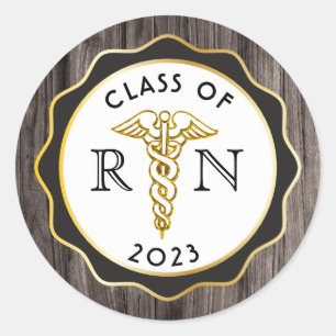 Rustic Elegance RN Caduceus Black   Goudhout Ronde Sticker