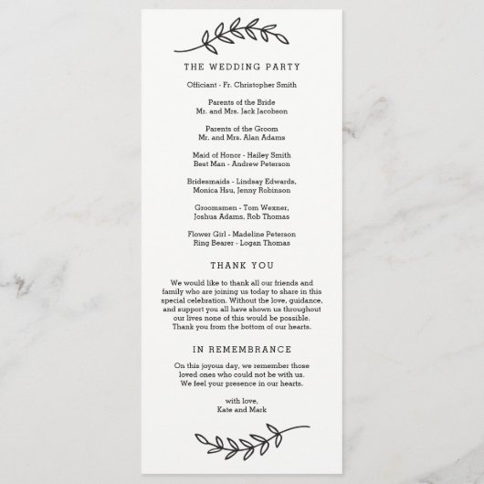Rustic Elegance Wedding Ceremony Program Programma (Achterkant)