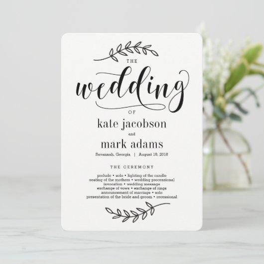 Rustic Elegance Wedding Ceremony Programma (Staand voorkant)