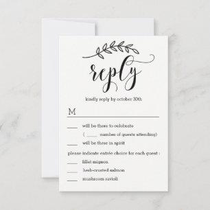 Rustic Elegance Wedding RSVP met menuopties Kaart
