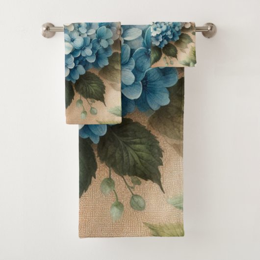 Rustic Elegant Blue Hydrangea Floral  Bad Handdoek (Insitu)