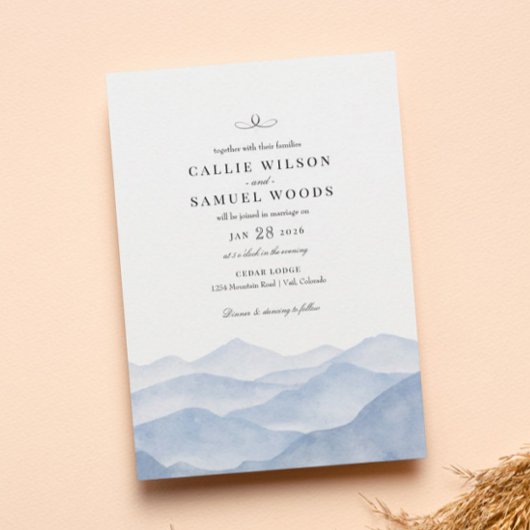 Rustic Elegant Blue Mountain Waterverf Wedding Kaart