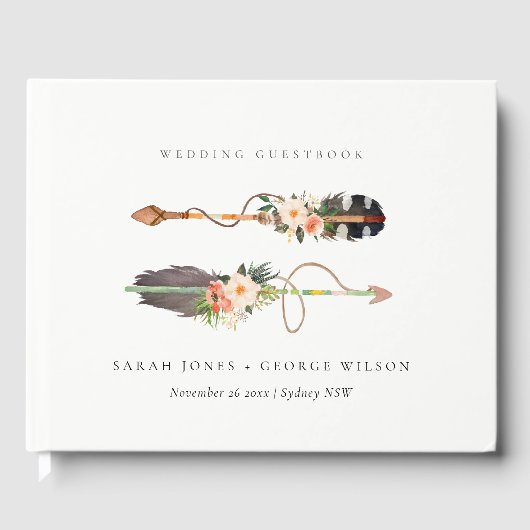 Rustic Elegant Boho Feather Floral Arrow Wedding Gastenboek (Voorkant)