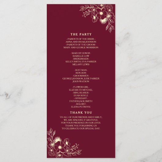 Rustic Elegant Burgundy Wedding Programme (Dos)