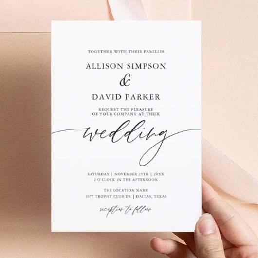 Rustic Elegant Calligraphy Wedding Invitation Kaart