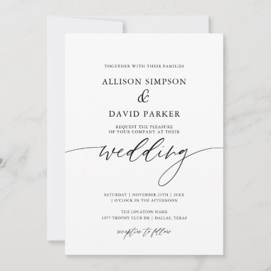 Rustic Elegant Calligraphy Wedding Invitation Kaart (Voorkant)