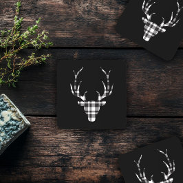 Rustic Elegant Christmas Plaid Deer  Bier Onderzetter