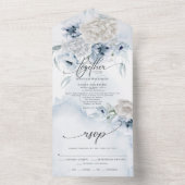 Rustic Elegant Dusty Blue Floral All In One Uitnodiging (Binnen)