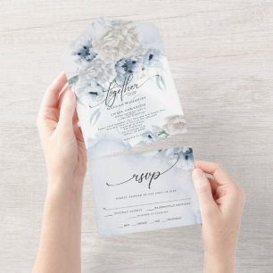 Rustic Elegant Dusty Blue Floral All In One Uitnodiging
