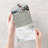 Rustic Elegant Eucalyptus Greenery Foto Weddenscha All In One Uitnodiging (Afscheurbaar)
