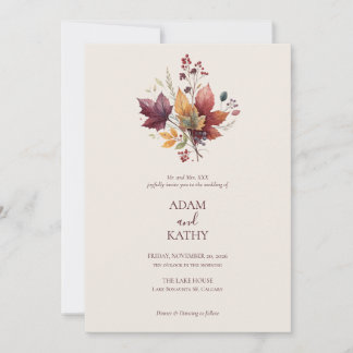 Rustic Elegant Fall Botanical Wedding Invitation  Kaart