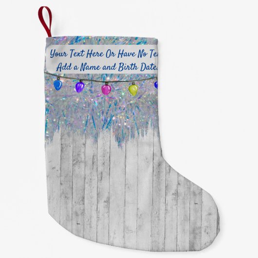 Rustic Elegant Farmhouse Iridescent Rainbow Tinsel Kleine Kerstsok (Voorkant)