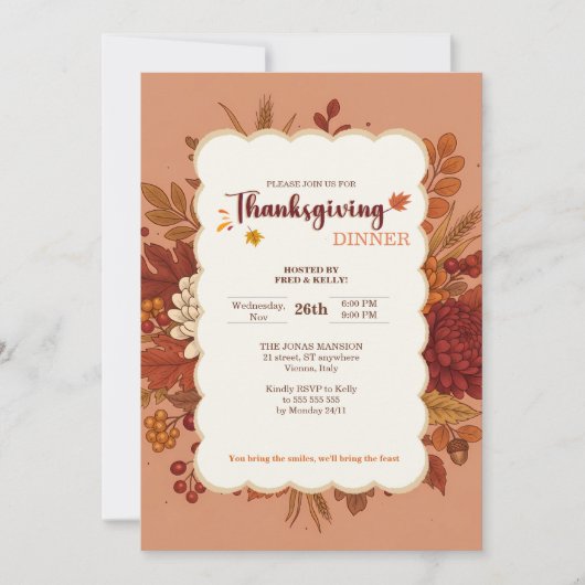 Rustic Elegant Floral Terracotta Invitation (Devant)