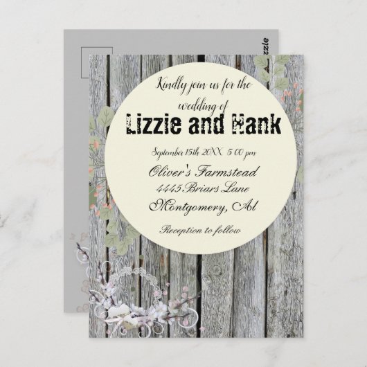 Rustic Elegant Floral Wedding Briefkaart (Voorkant / Achterkant)